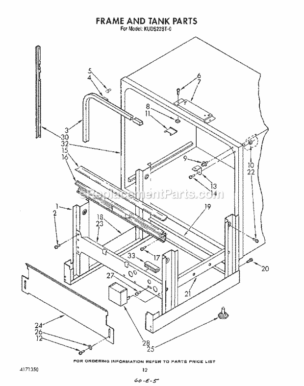 KitchenAid KUDS220ST0 Dishwasher Frame and Tank Diagram