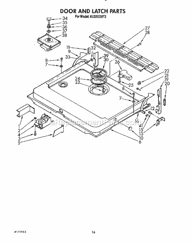 KitchenAid KUDS220T2 Dishwasher Door and Latch Diagram