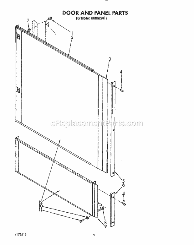 KitchenAid KUDS220T2 Dishwasher Door and Panel Diagram