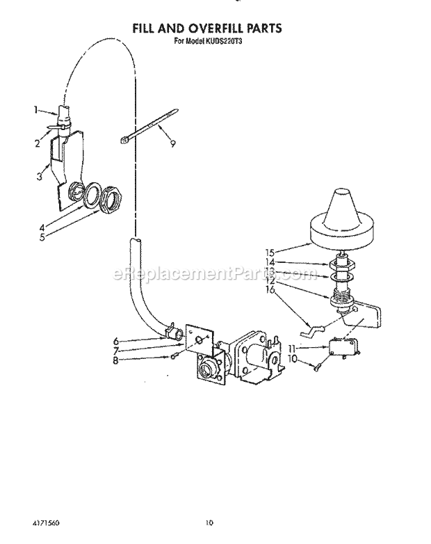 KitchenAid KUDS220T3 Dishwasher Fill and Overfill Diagram