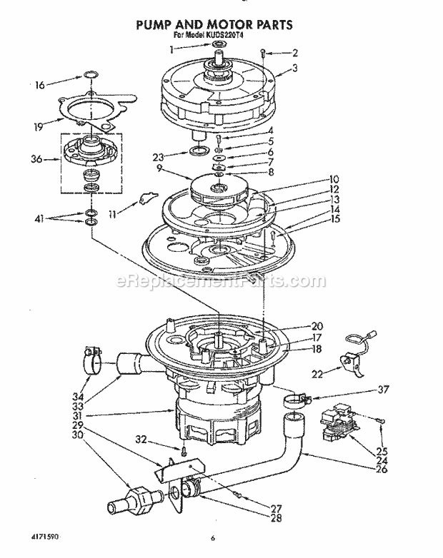 KitchenAid KUDS220T4 Dishwasher Pump and Motor Diagram