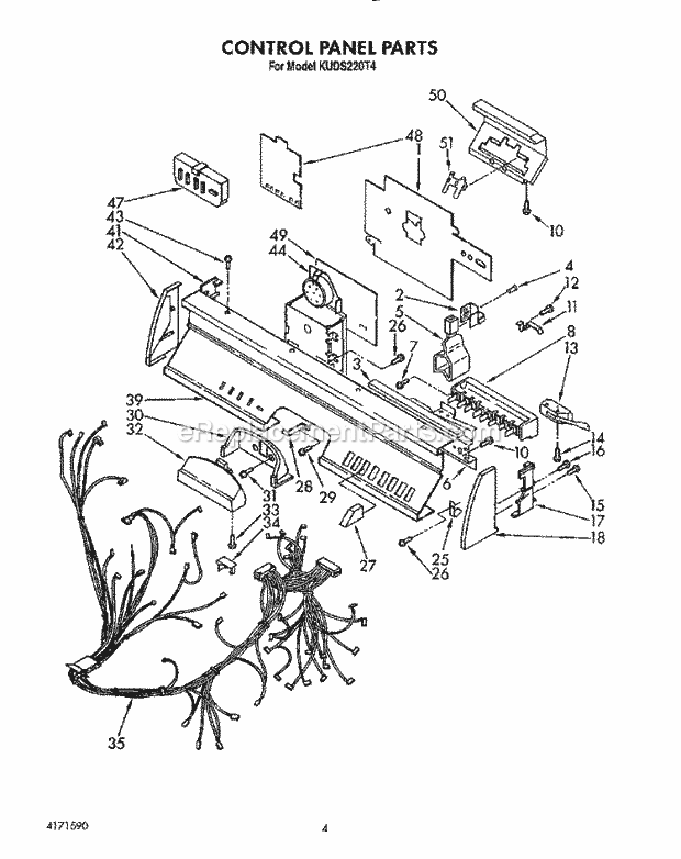 KitchenAid KUDS220T4 Dishwasher Control Panel, Lit/Optional Diagram