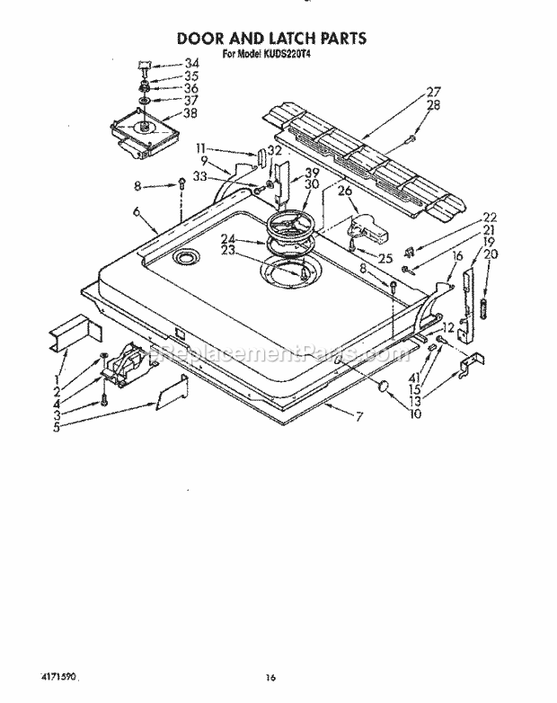 KitchenAid KUDS220T4 Dishwasher Door and Latch Diagram