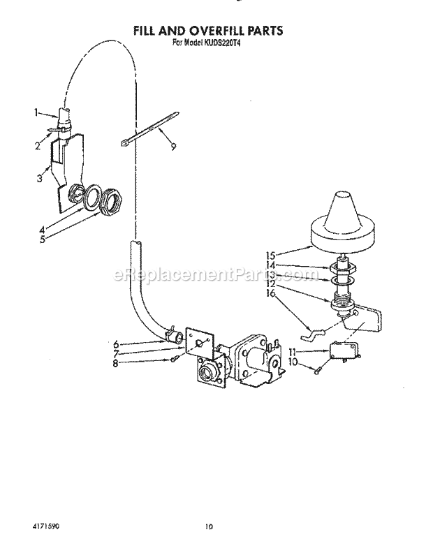 KitchenAid KUDS220T4 Dishwasher Fill and Overfill Diagram
