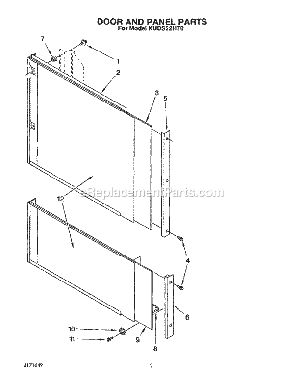 KitchenAid KUDS22HT0 Dishwasher Door and Panel Diagram