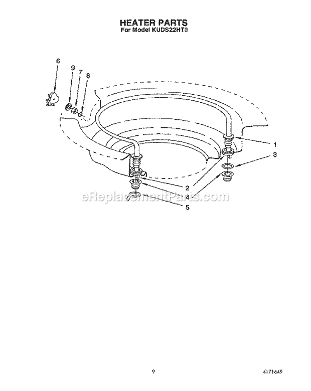KitchenAid KUDS22HT0 Dishwasher Heater Diagram