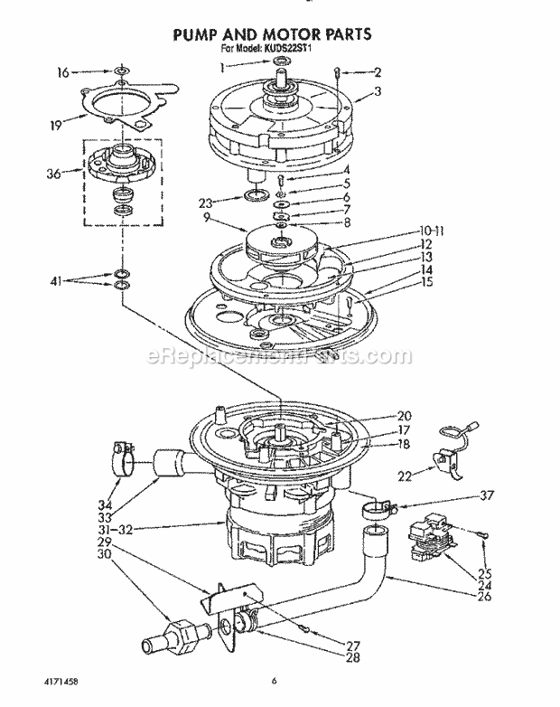 KitchenAid KUDS22ST1 Dishwasher Pump and Motor Diagram