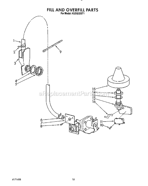 KitchenAid KUDS22ST1 Dishwasher Fill and Overfill Diagram