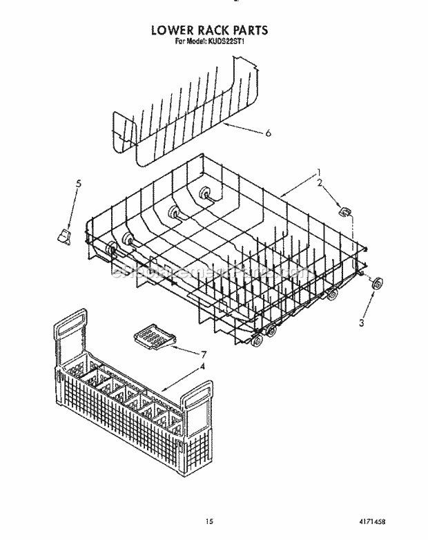 KitchenAid KUDS22ST1 Dishwasher Lower Rack Diagram