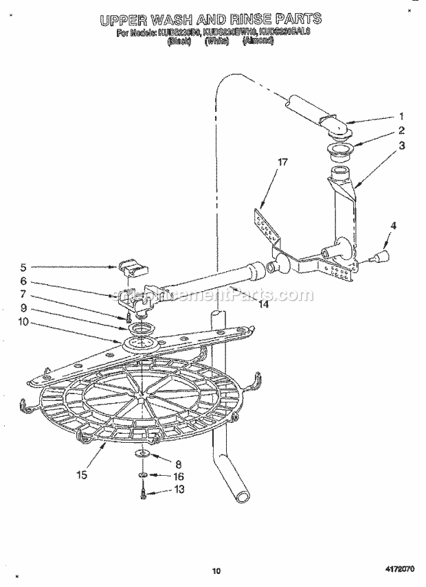 KitchenAid KUDS230BAL0 Dishwasher Upper Wash and Rinse Diagram