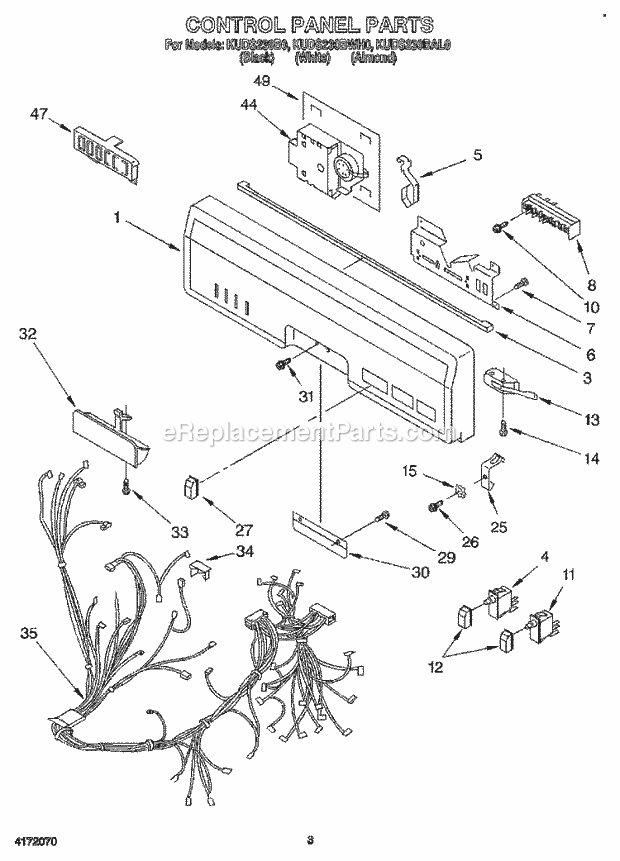 KitchenAid KUDS230BAL0 Dishwasher Control Panel Diagram