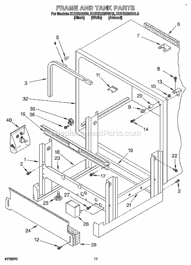 KitchenAid KUDS230BAL0 Dishwasher Frame and Tank Diagram
