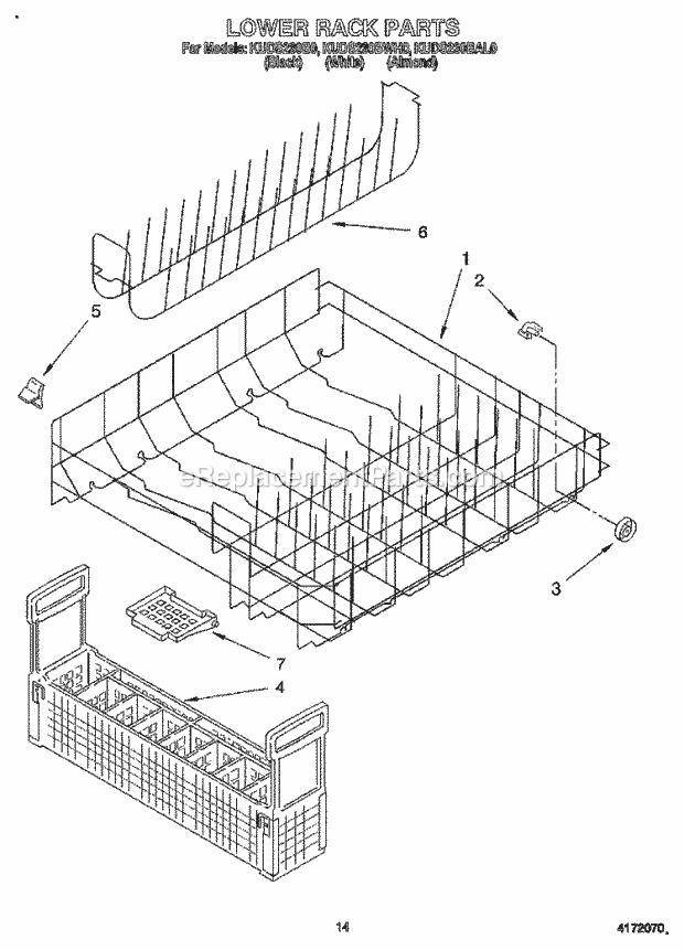 KitchenAid KUDS230BAL0 Dishwasher Lower Rack Diagram