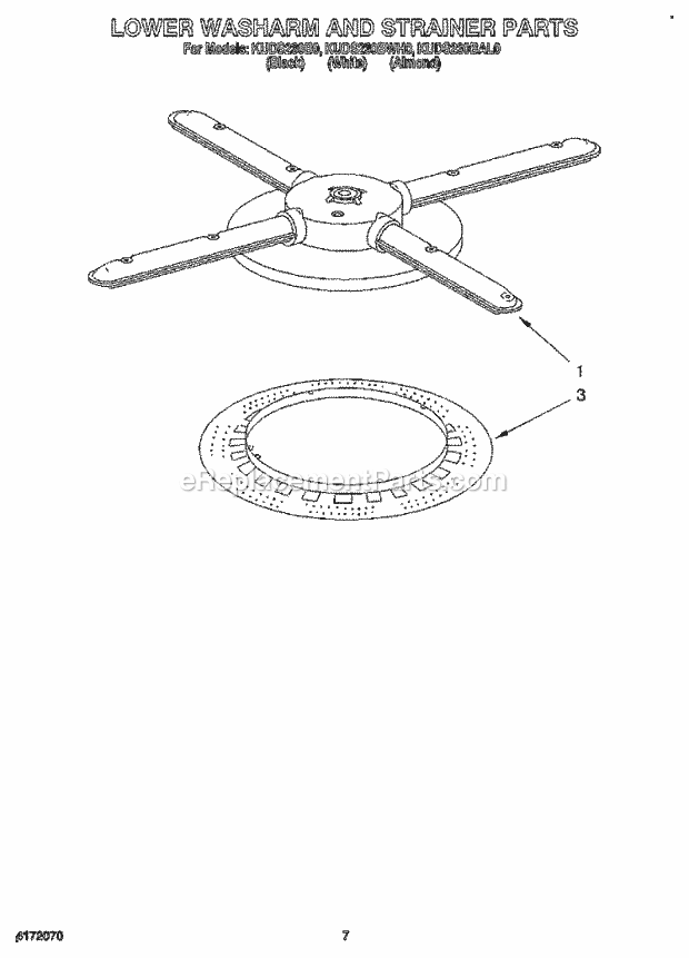 KitchenAid KUDS230BAL0 Dishwasher Lower Washarm and Strainer Diagram