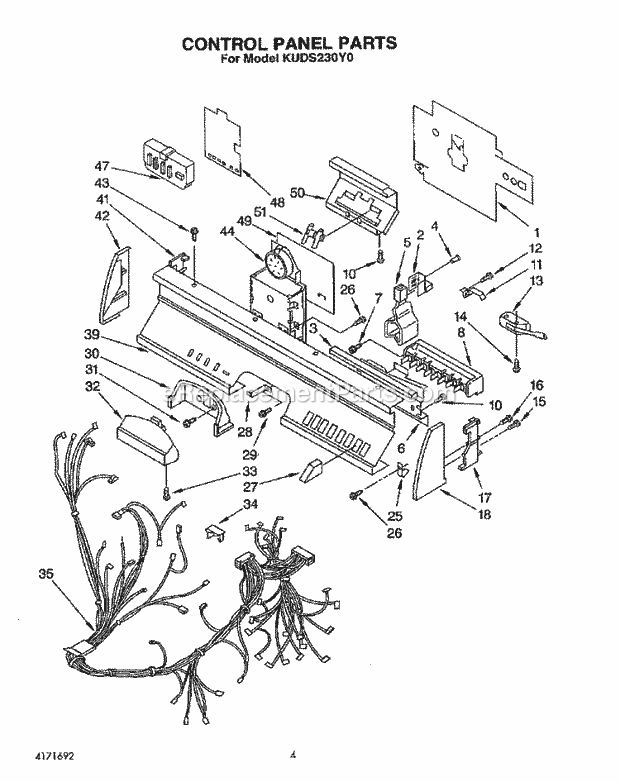 KitchenAid KUDS230Y0 Dishwasher Control Panel, Lit/Optional Diagram