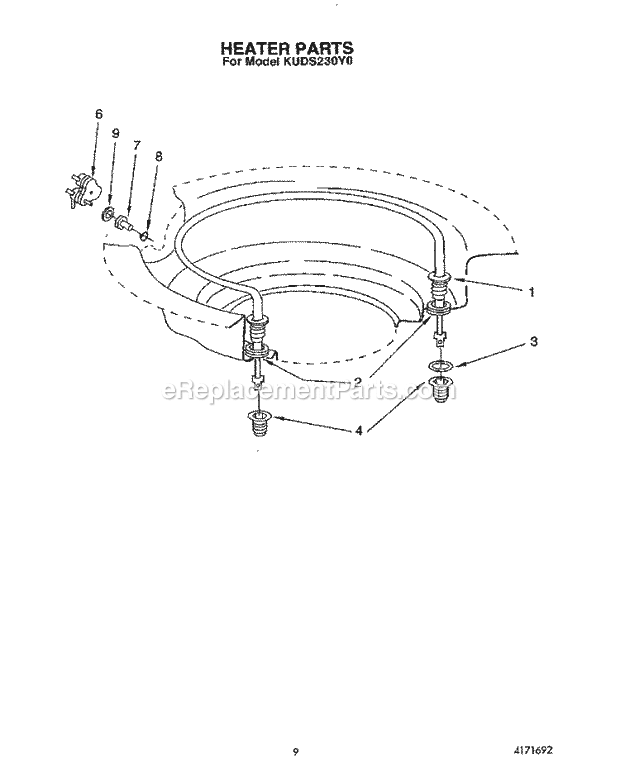 KitchenAid KUDS230Y0 Dishwasher Heater Diagram