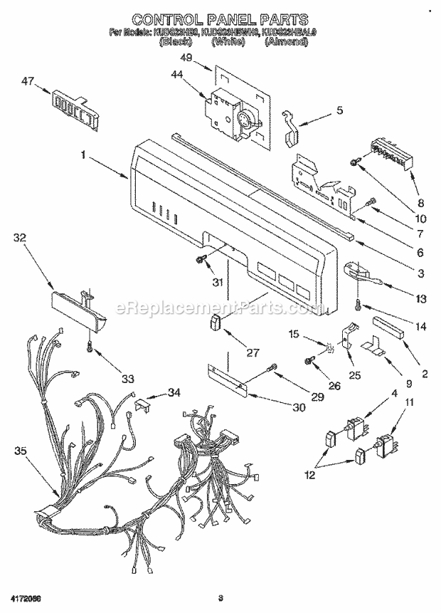 KitchenAid KUDS23HBAL0 Dishwasher Control Panel, Lit/Optional Diagram