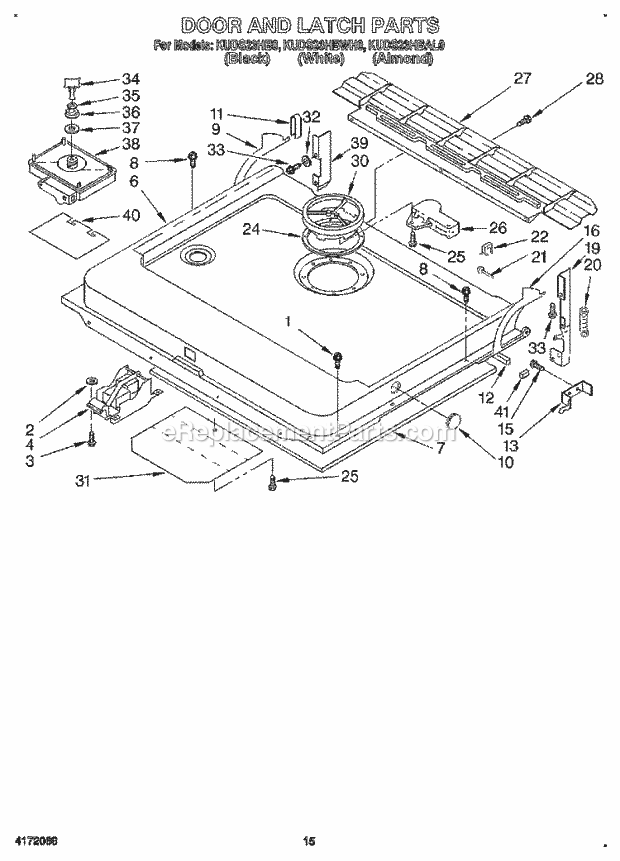 KitchenAid KUDS23HBAL0 Dishwasher Door and Latch Diagram