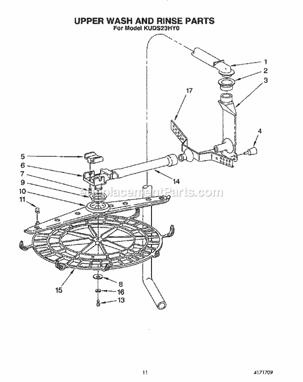 KitchenAid KUDS23HY0 Dishwasher Upper Wash and Rinse Diagram