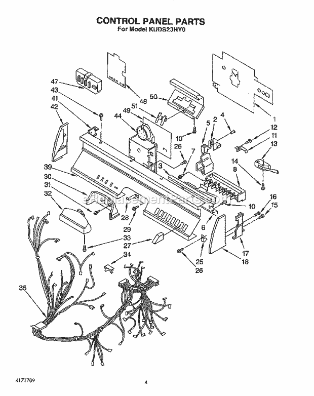 KitchenAid KUDS23HY0 Dishwasher Control Panel, Lit/Optional Diagram