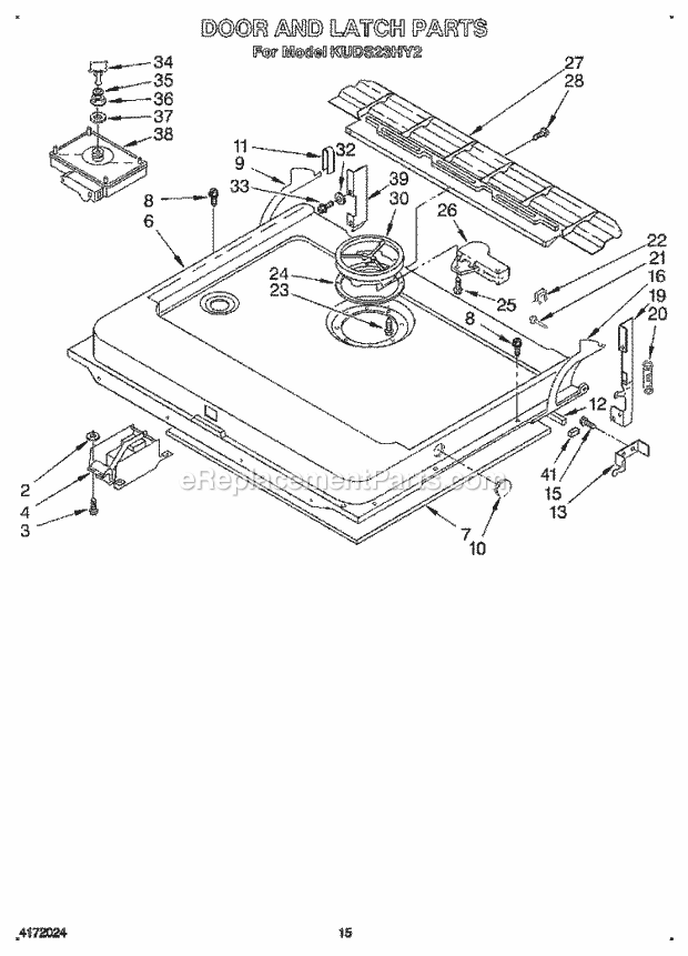 KitchenAid KUDS23HY2 Dishwasher Door and Latch Diagram