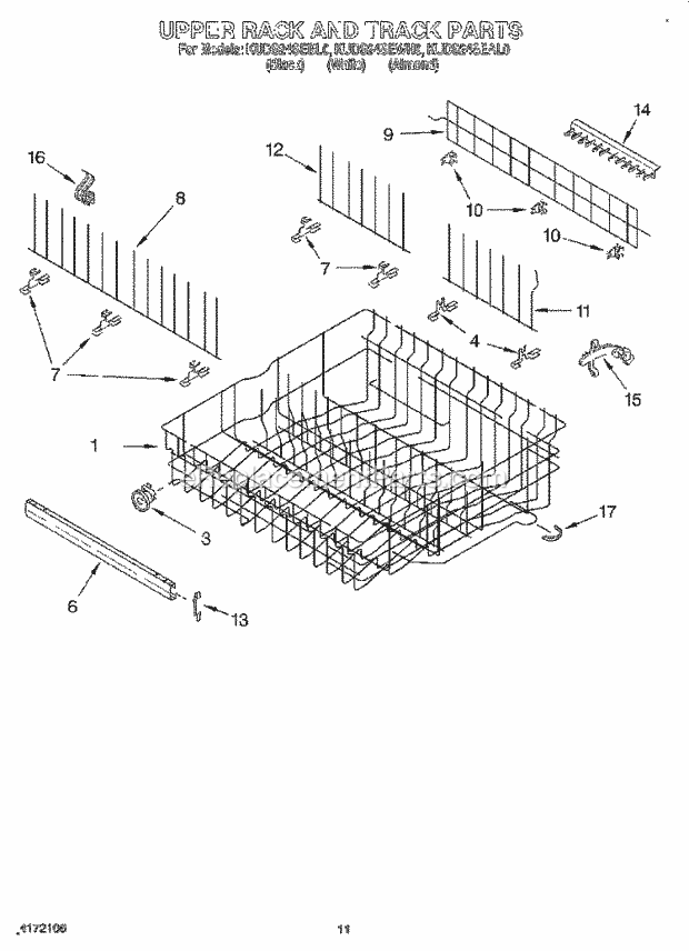 KitchenAid KUDS24SEAL0 Dishwasher Upper Rack and Track Diagram