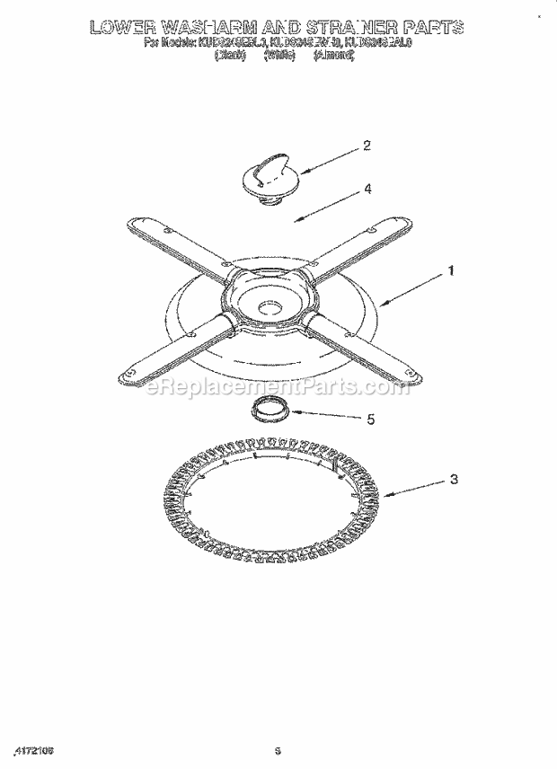 KitchenAid KUDS24SEAL0 Dishwasher Lower Washarm and Strainer Diagram