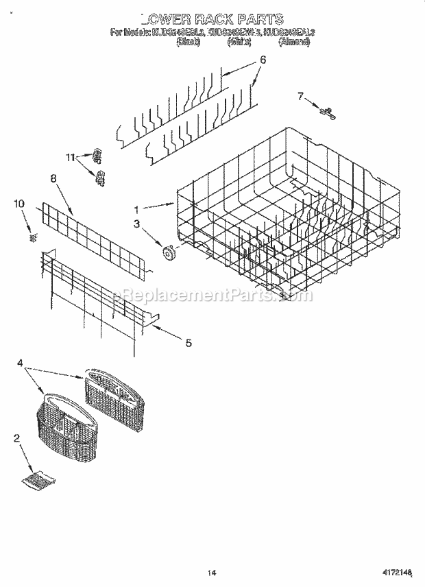 KitchenAid KUDS24SEAL3 Dishwasher Lower Rack Diagram