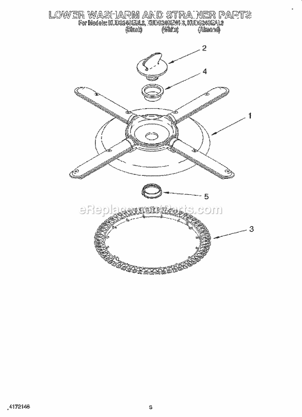 KitchenAid KUDS24SEAL3 Dishwasher Lower Washarm and Strainer Diagram