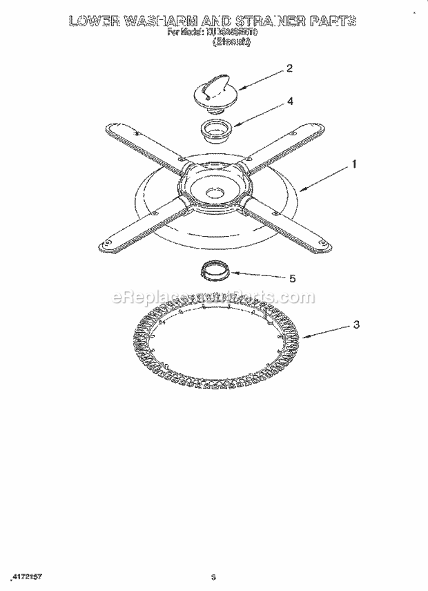 KitchenAid KUDS24SEBT0 Dishwasher Lower Washarm & Strainer Diagram