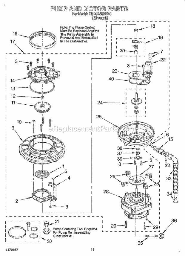 KitchenAid KUDS24SEBT0 Dishwasher Pump and Motor Diagram
