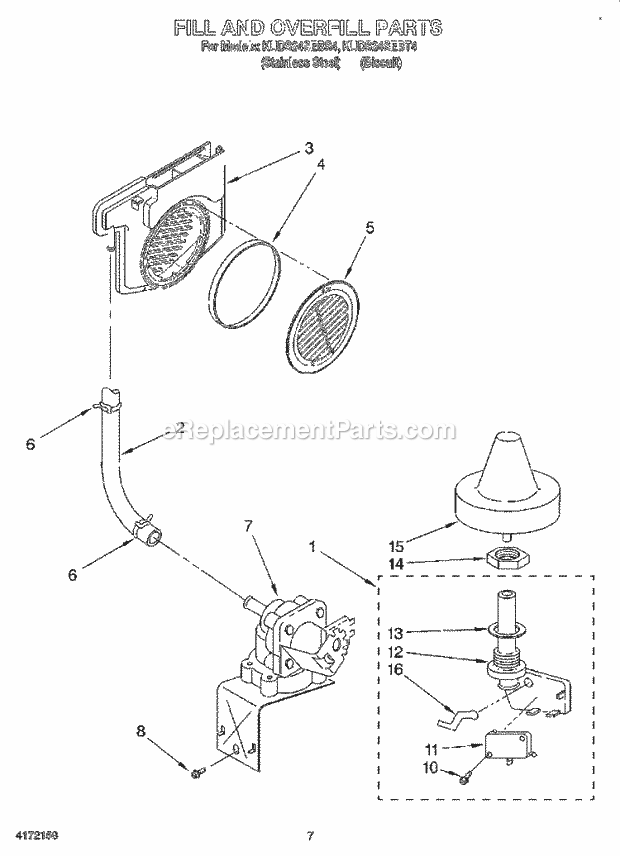 KitchenAid KUDS24SEBT4 Dishwasher Fill & Overfill Diagram