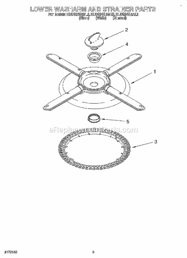 KitchenAid KUDS24SEWH2 Dishwasher Lower Washarm and Strainer Diagram