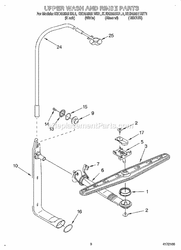 KitchenAid KUDS25SHAL1 Dishwasher Upper Wash and Rinse Diagram