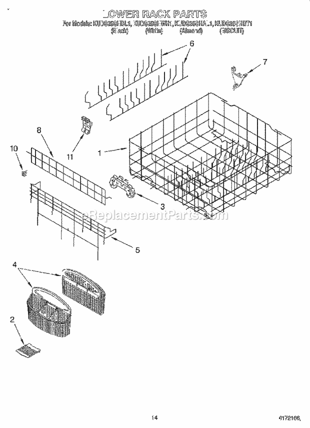 KitchenAid KUDS25SHAL1 Dishwasher Lower Rack Diagram