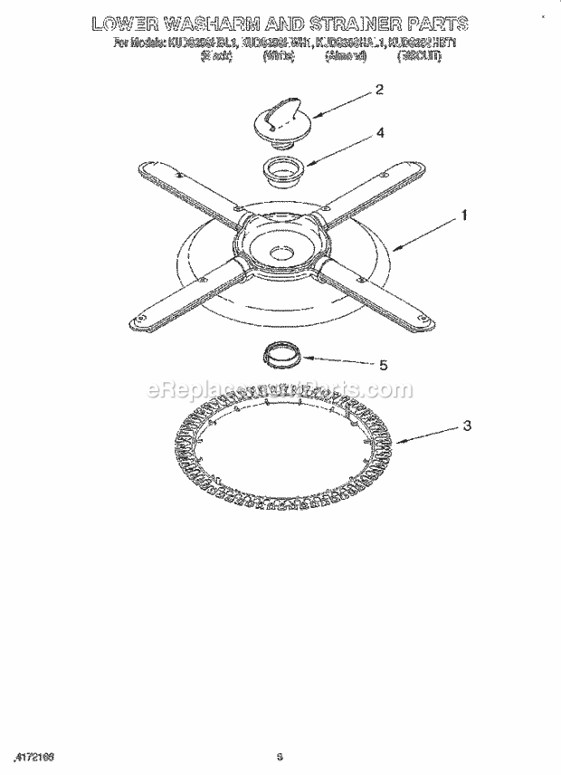 KitchenAid KUDS25SHAL1 Dishwasher Lower Washarm and Strainer Diagram