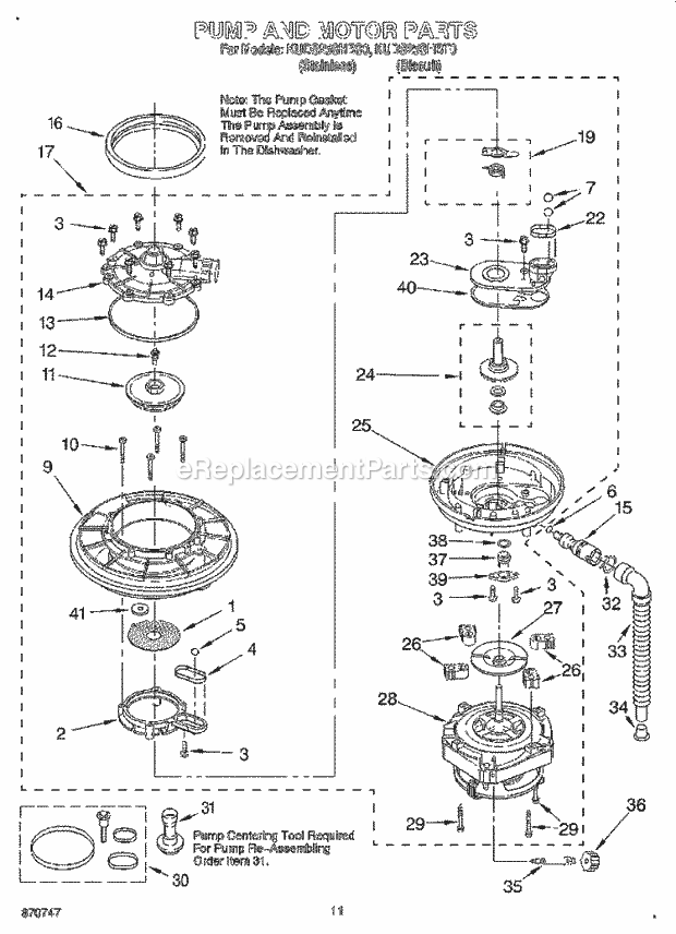 KitchenAid KUDS25SHBT0 Dishwasher Pump and Motor Diagram