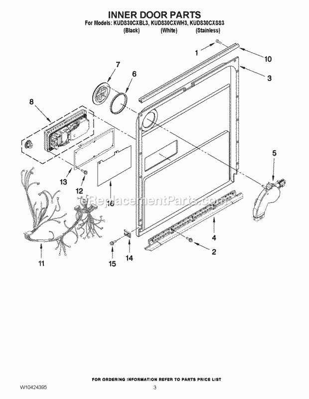 KitchenAid KUDS30CXBL3 Dishwasher Inner Door Parts Diagram