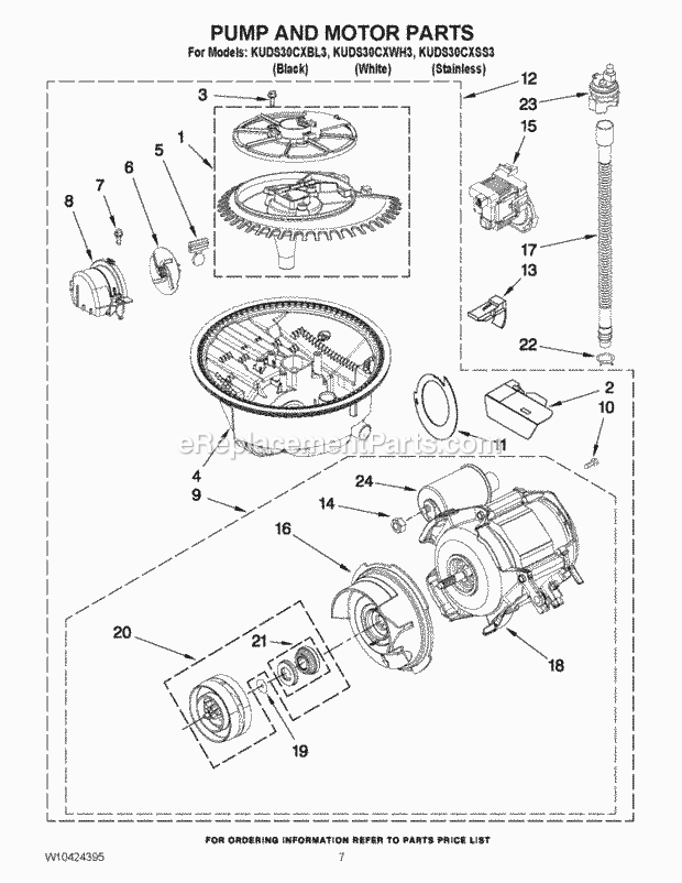 KitchenAid KUDS30CXBL3 Dishwasher Pump, Washarm and Motor Parts Diagram