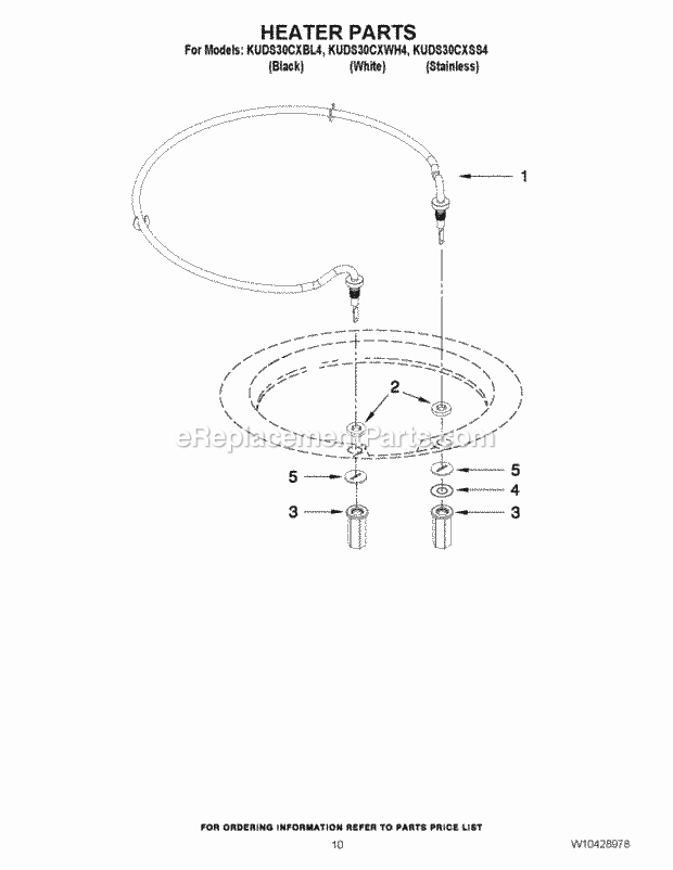 KitchenAid KUDS30CXWH4 Dishwasher Heater Parts Diagram