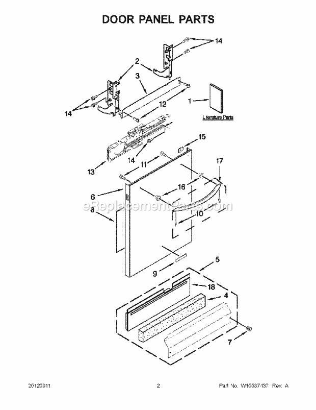 KitchenAid KUDS30FBBL0 Dishwasher Door Panel Parts Diagram