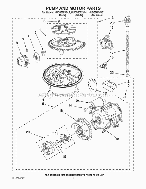KitchenAid KUDS30FXBL1 Dishwasher Pump, Washarm and Motor Parts Diagram