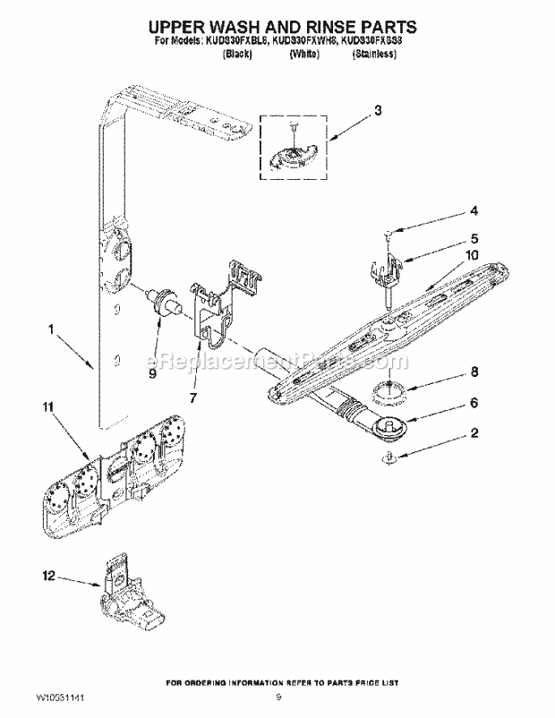 KitchenAid KUDS30FXBL8 Dishwasher Upper Wash and Rinse Parts Diagram