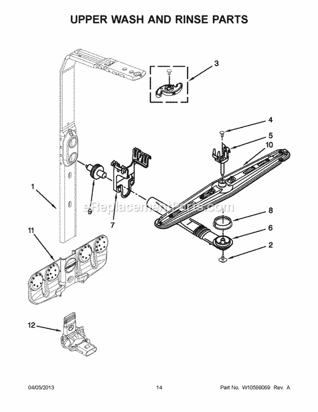 KitchenAid KUDS30FXBL9 Dishwasher Upper Wash and Rinse Parts Diagram