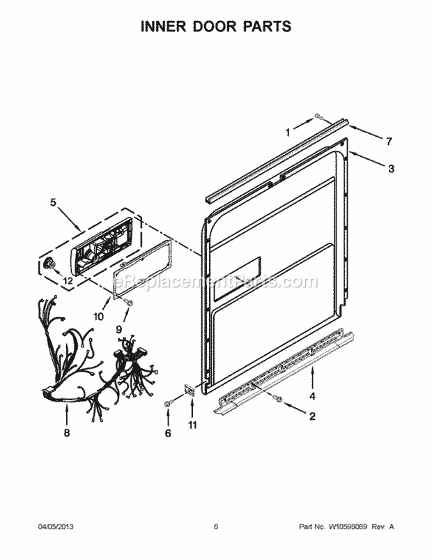 KitchenAid KUDS30FXBL9 Dishwasher Inner Door Parts Diagram