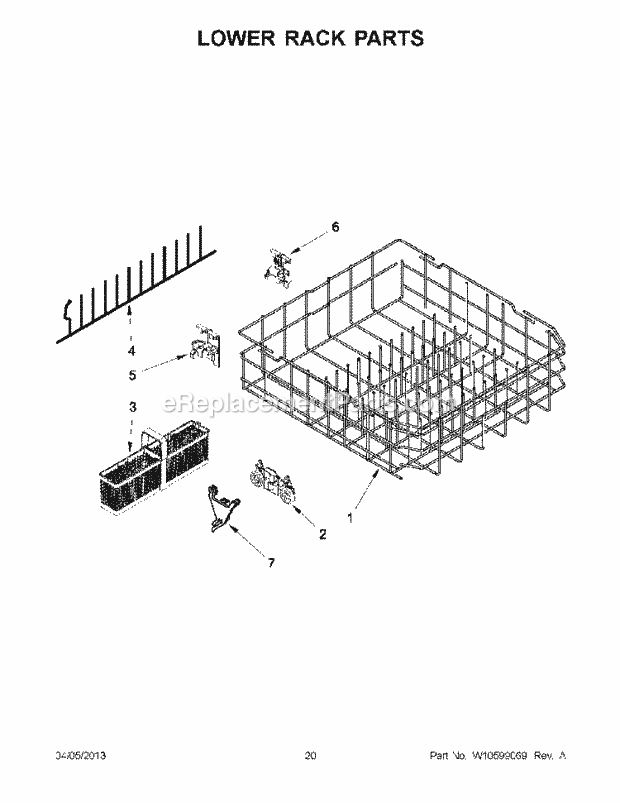 KitchenAid KUDS30FXBL9 Dishwasher Lower Rack Parts Diagram