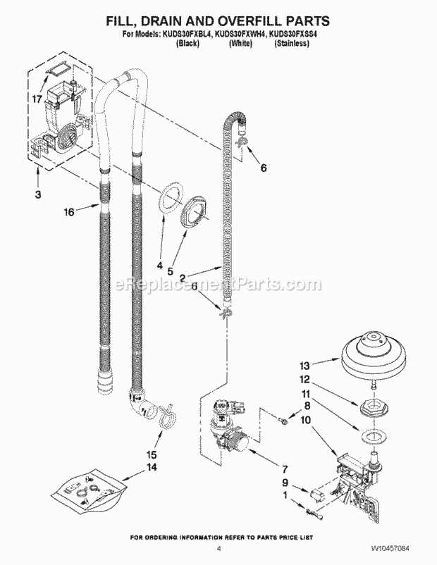KitchenAid KUDS30FXWH4 Dishwasher Fill, Drain and Overfill Parts Diagram