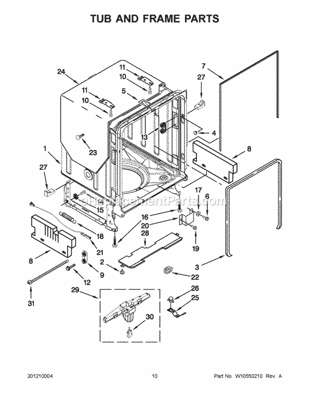 KitchenAid KUDS30IBBL1 Dishwasher Tub and Frame Parts Diagram