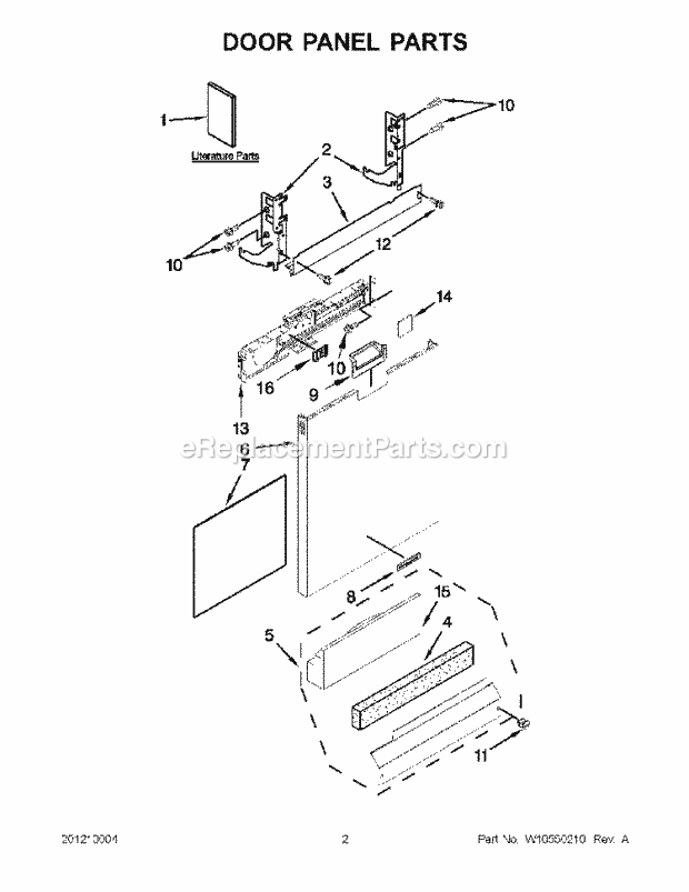 KitchenAid KUDS30IBWH1 Dishwasher Door Panel Parts Diagram