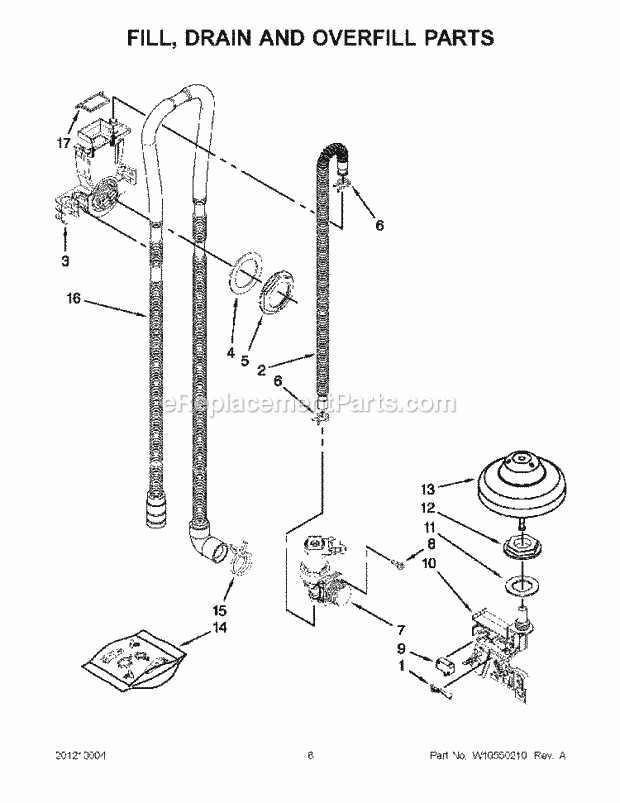 KitchenAid KUDS30IBWH1 Dishwasher Fill, Drain and Overfill Parts Diagram